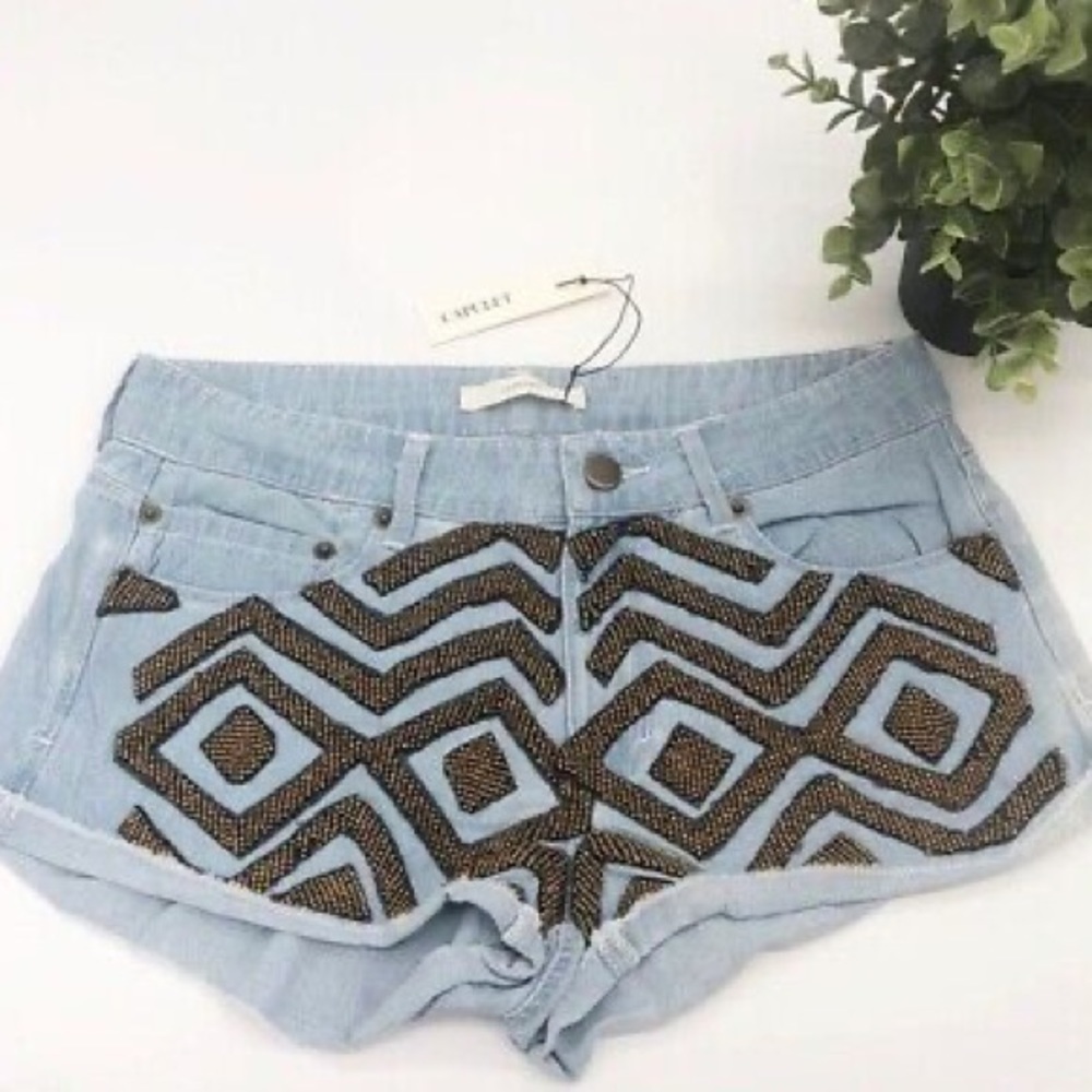 Capulet‎ Women's Revolve Embellished Beaded Denim Jean Shorts, Size M, NWT